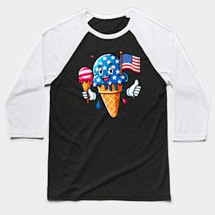 Ice Cream 4th Of July Cool Dessert Patriotic Kids Toddler Baseball T-Shirt